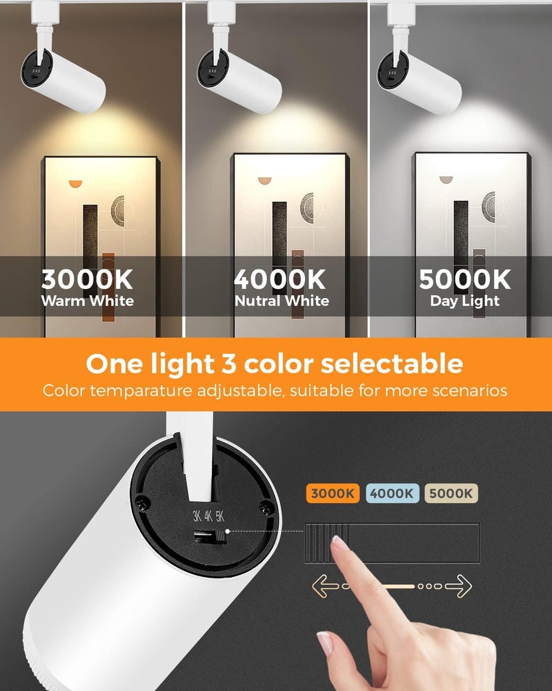 VANoopee 3-Color Zoomable J Type Track Lighting Heads 10W for Juno Rail - Bright LED Track Light Heads Fixtures 3000K 4000K 5000K Ceiling Spot Accent Light, No Flicker CRI90+ 15-55° 800lm White 4 Pack - Image 3